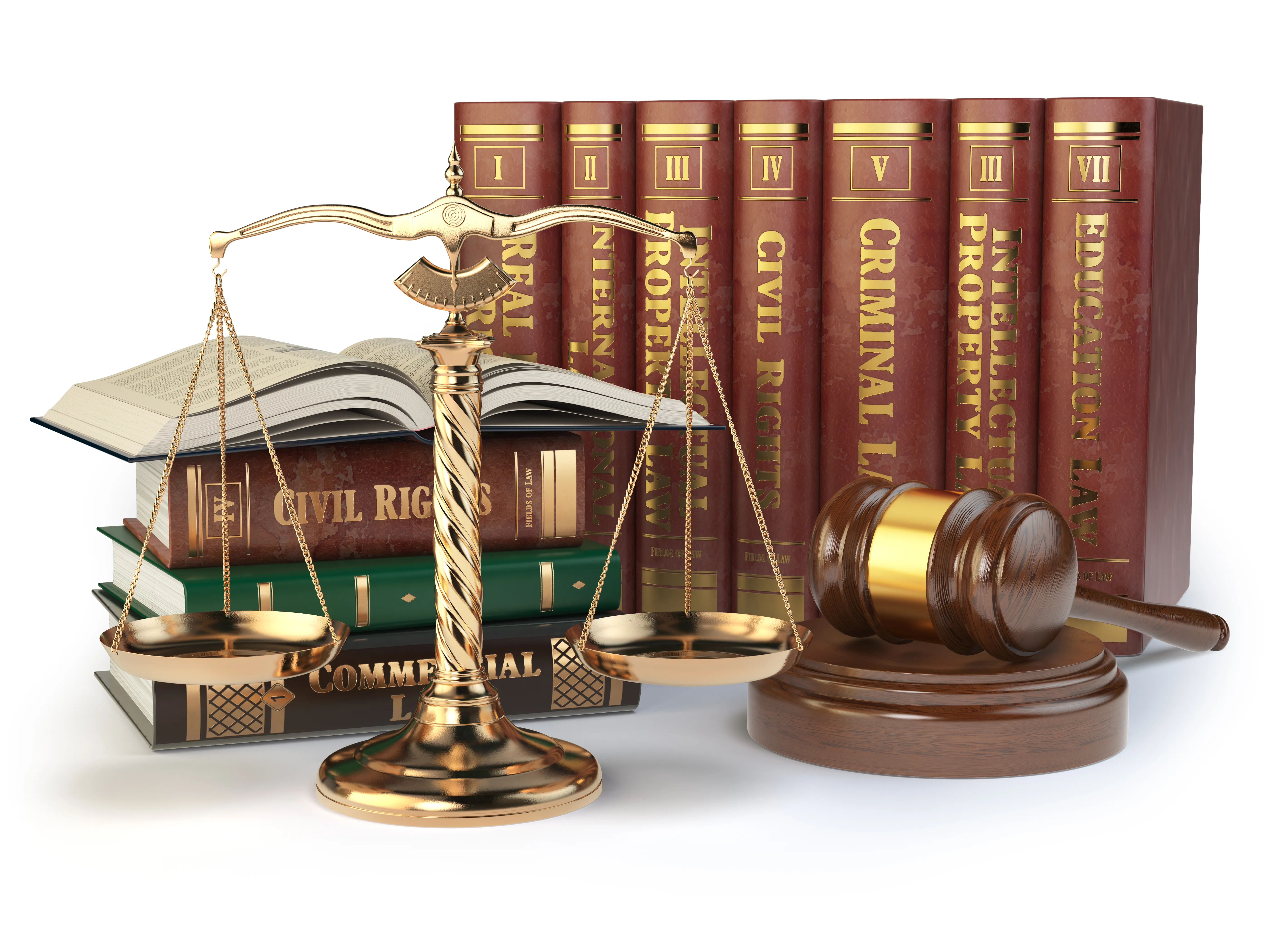 gold scales of justice gavel and books
